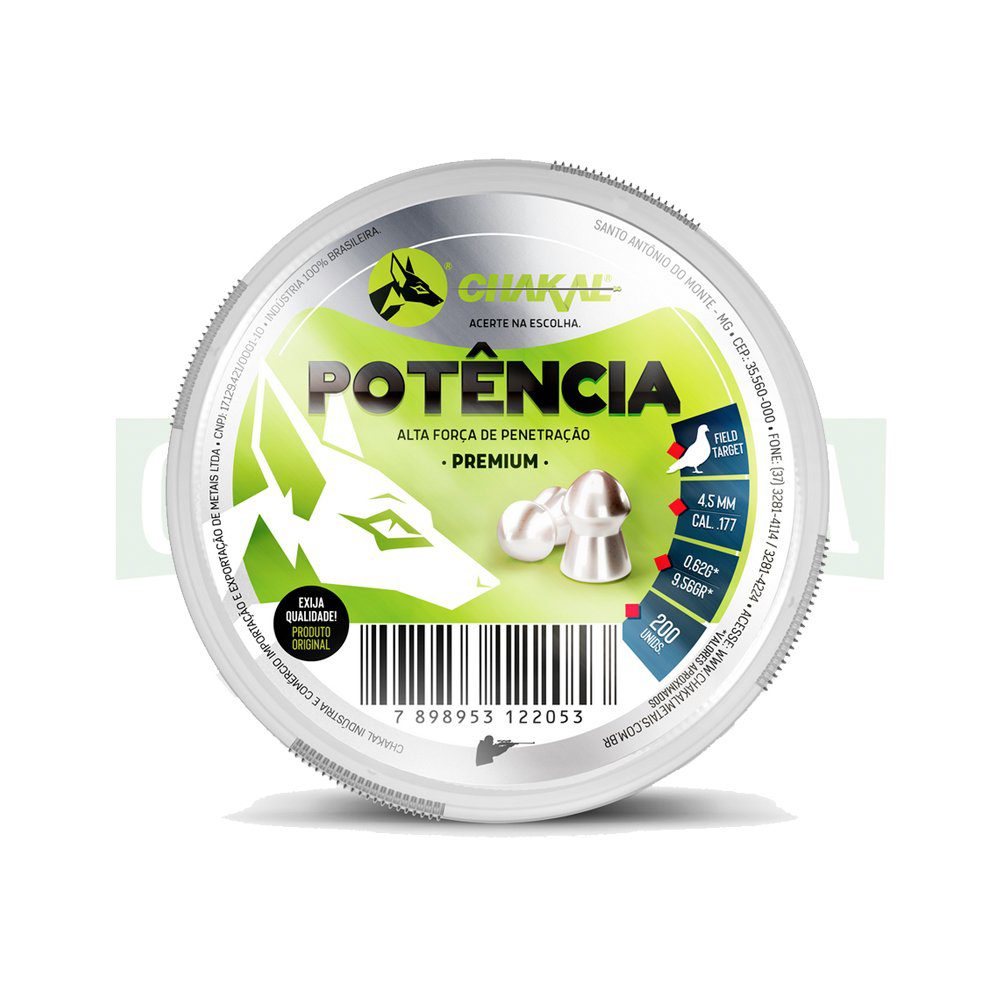 Chumbinho Chakal Potência Premium 4,5mm. 200un.